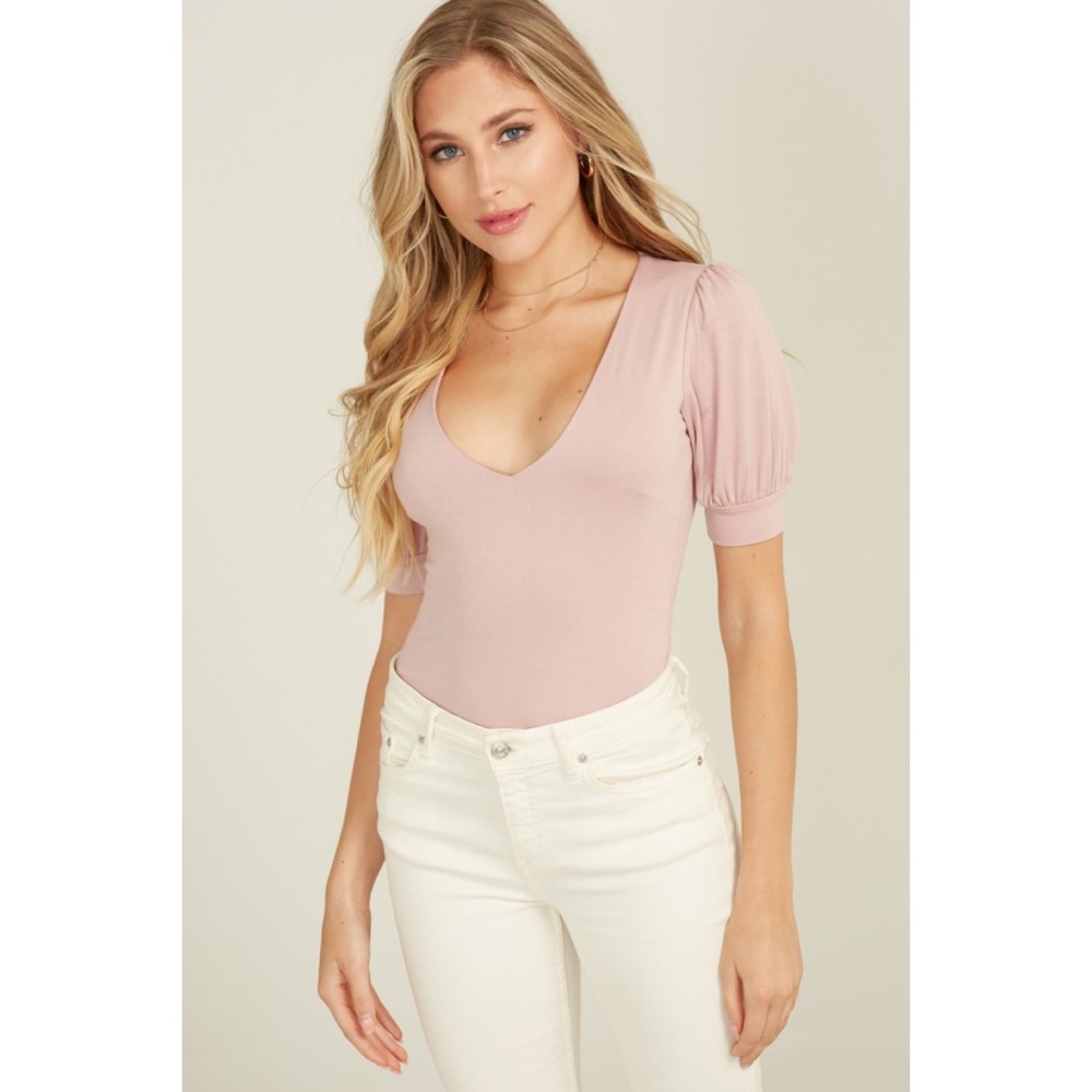 Pink Short Sleeve V-Neck Bodysuit